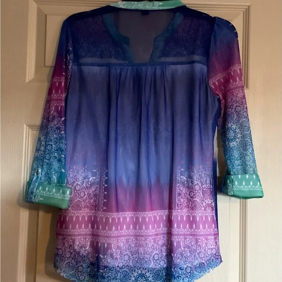 COCOMO Women’s Petite Blouse Size PS Multicolor  V-neck  3/4-length sleeves. - Picture 3 of 11